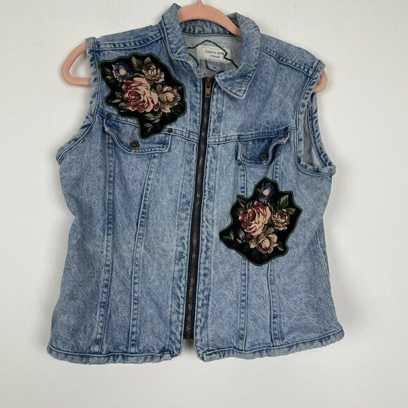 Canadian River Originals Denim Vest Floral Patches Size Medium - Picture 1 of 6